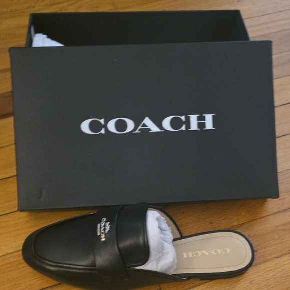 Coach Black Leather Slip-On Shoes - Picture 1 of 4